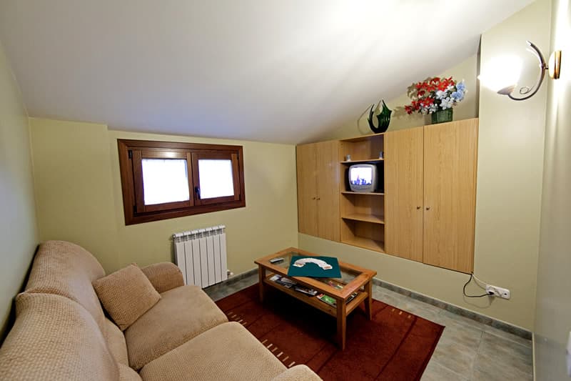 Salita del apartamento con sofá, mesa baja y alfombra